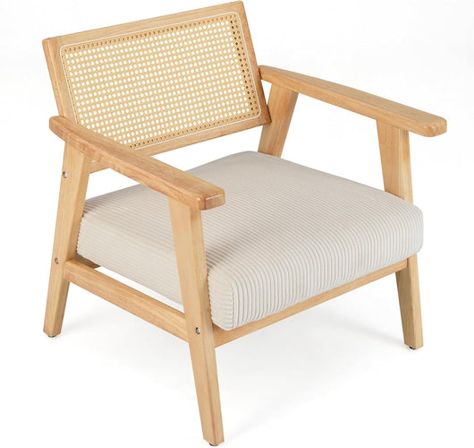 Sedia Relax da Soggiorno, Poltrona da Lettura in Rattan, Sedia imbottita da Salotto con Braccioli, per Soggiorno Camera da Letto, Portata 150 kg