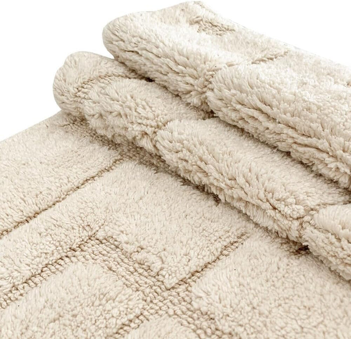 Tappeto Bagno Puro Cotone Morbido 3D Camera Sendiletto Elegante Lavabile Panna 55x90 cm