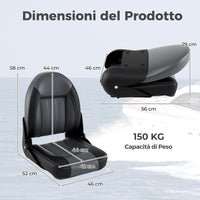 Set di 2 Sedie da Barca, Sedili Alti da Barca Pieghevole Morbide Imbottite Spesse, Sedile Nautica Ergonomico per Imbarcazioni da Pesca, 46 x 52 x 58 cm, Nero e Grigio