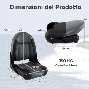 Set di 2 Sedie da Barca, Sedili Alti da Barca Pieghevole Morbide Imbottite Spesse, Sedile Nautica Ergonomico per Imbarcazioni da Pesca, 46 x 52 x 58 cm, Nero e Grigio