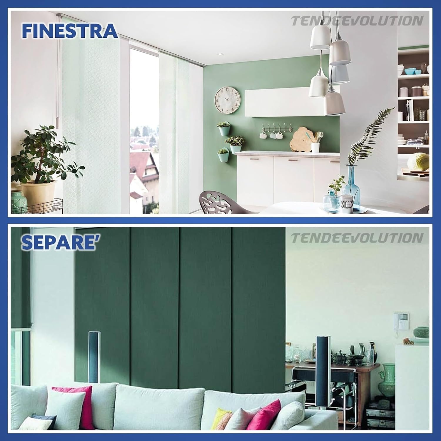 Bastone per Tende A Pannello Comando Manuale, Binario a 3 vie con portapannelli da 70 CM, Attacco Soffitto Lunghezza 190 CM