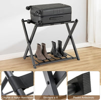 Portavaligie Pieghevole, Porta Valigie Poggia Bagaglio a 2 Ripiani, Cavalletto da Valigie, per Hotel e Viaggio, in Metallo, 68 x 43 x 56 cm (Nero 1)