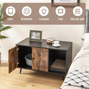 Mobile per Lettiera per Gatti, Casetta per Gatti Moderno con Scomparto a Doppia, Anta, Vano Aperto e Tiragraffi, Mobiletto Multiuso e Moderno da Interno, 90 x 50 x 54 cm