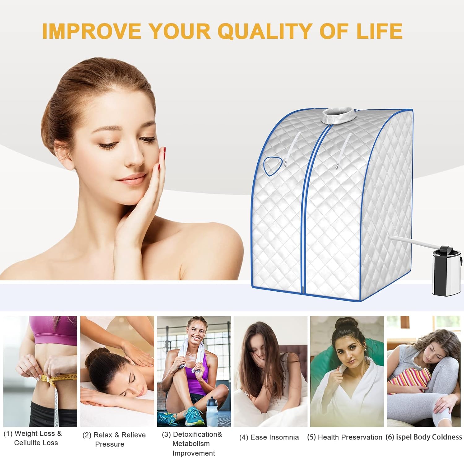 Sauna a Vapore Portatile 3 L, Cabina Domestica per SPA, 9 Temperature Regolabili, 15-90 Minuti, Telecomando e Sedia, 1000W (Argento)