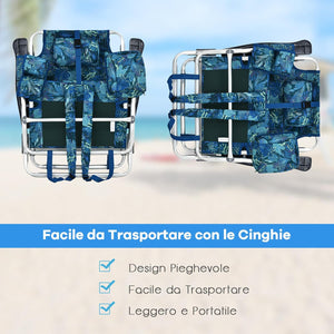 Set di Sedie da Spiaggia e Tavolino, Sedie da Esterno Reclinabili con Tavolino da Campeggio, Set di Tavolino in Alluminio e 2 Sedie Pieghevoli da Spiaggia a 5 Posizioni (Blu Navy)