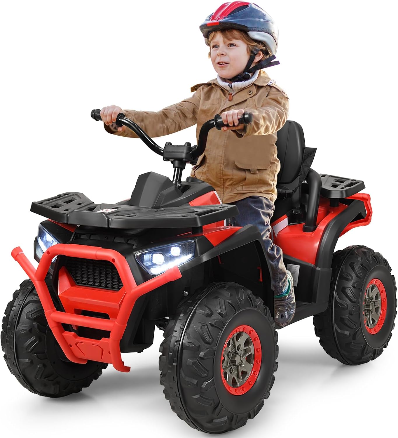 12 V Quad Elettrico per Bambini, Auto Elettrica Cavalcabile con Luci LED e Musica, Velocità fino a 8 km/h, per Bambini 3+ anni (Rosso)