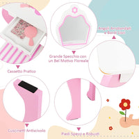 Toeletta Trucco per Bambina, Specchiera per Ragazzi in Legno, Postazione Trucco Robusto 2 in 1 con Cassetto, Sgabello e Specchio Staccabile, 49 x 34 x 86 cm, Bianco e Rosa