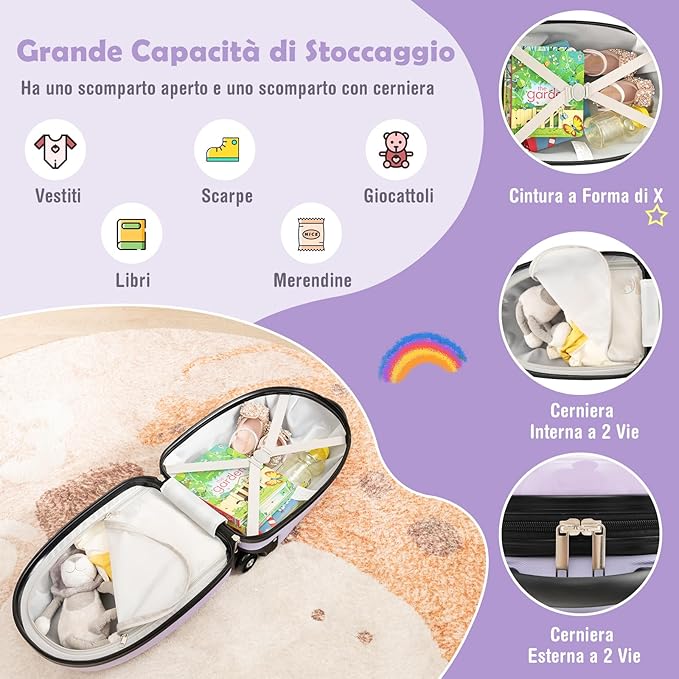 Valigia per Bambini da 16" con Ruote, Valigia Rigida con Manico Telescopico in Alluminio, Regalo per Bambini, 33 x 26 x 81cm (Rosa)