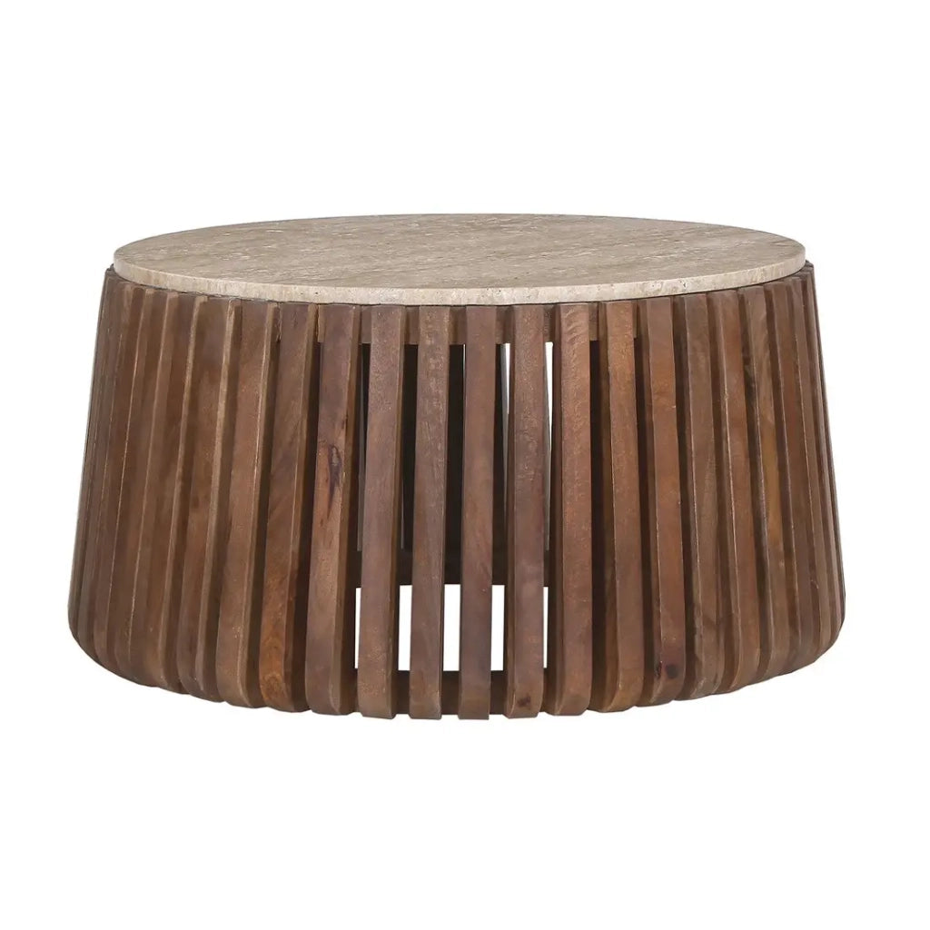 Tavolino basso rotondo in legno massiccio collezione DELHI diametro 70cm - Stile etnico e design