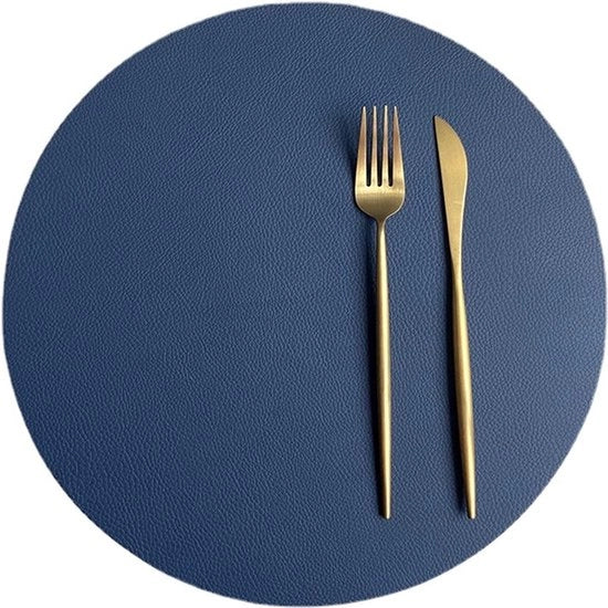 Tavoli di protezione, lavabili, pelle bicolore, pelle sintetica, tavoli di protezione, impermeabili, look in pelle, per uso domestico, cucina, ristoranti e hotel, 32 cm (blu + grigio, 6 pezzi)