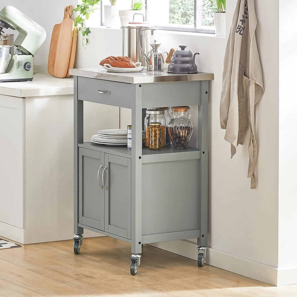 Carrello cucina salvaspazio con piano di lavoro – Mobile cucina con ruote, ideale come mobiletto cucina, credenza compatta o mobile microonde – Disponibile in Grigio 60x92x44cm FKW22-HG