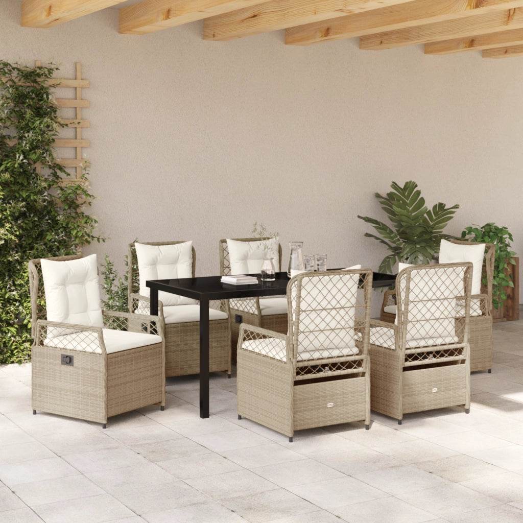 Set da Pranzo da Giardino 7 Pezzi Beige Rattan Sintetico