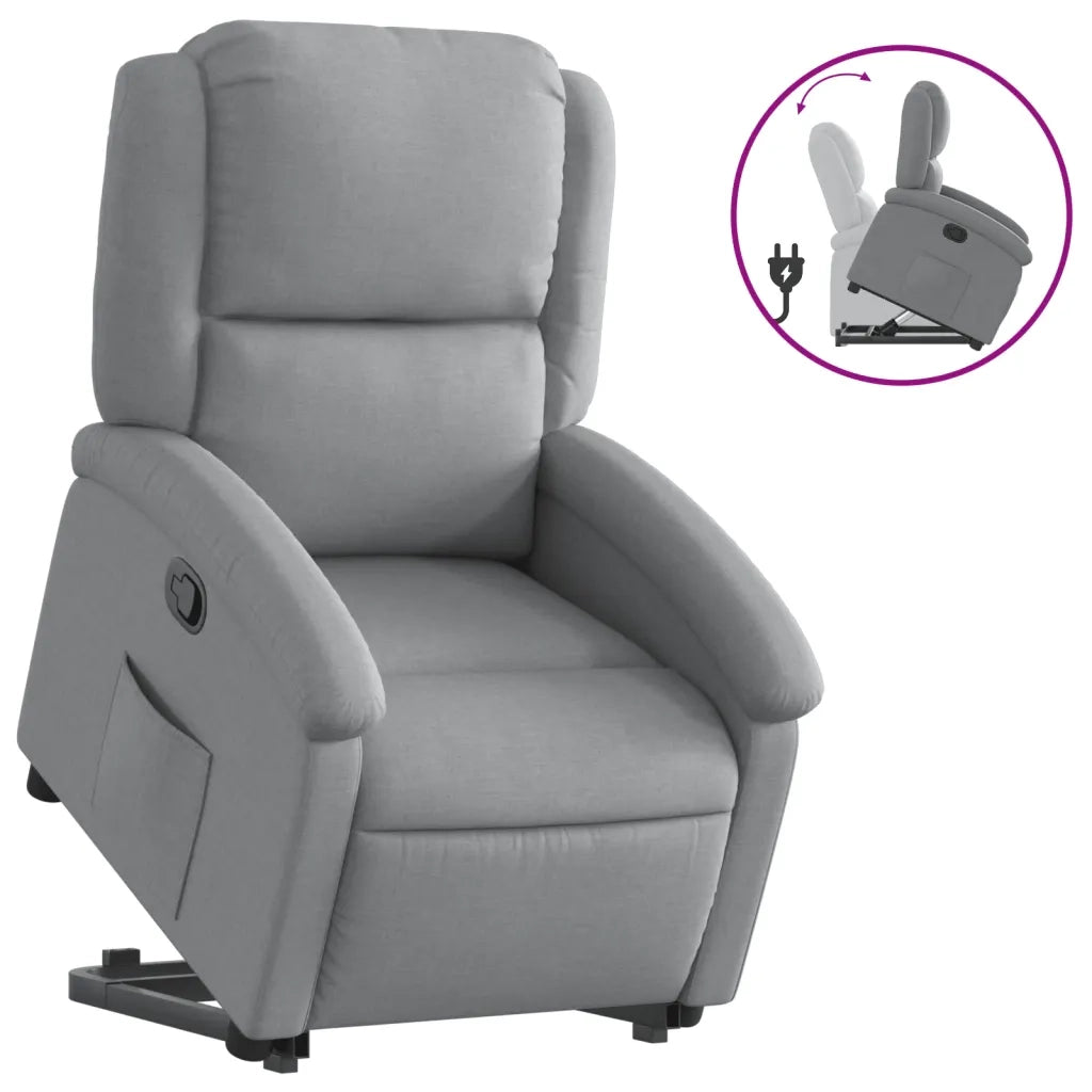 Poltrona | Sedia Relax Alzapersona Reclinabile Grigio Chiaro in Tessuto