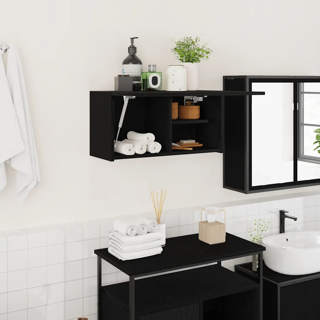 Mobile da Bagno a Parete Nero 60x25x30 cm in Legno Multistrato