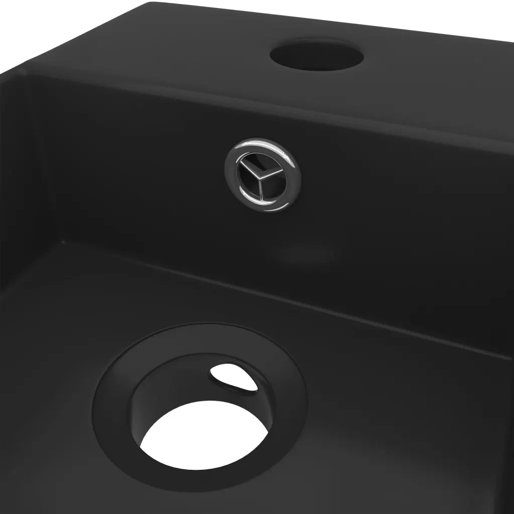 Lavandino-Lavello con Troppopieno in Ceramica Nero Opaco