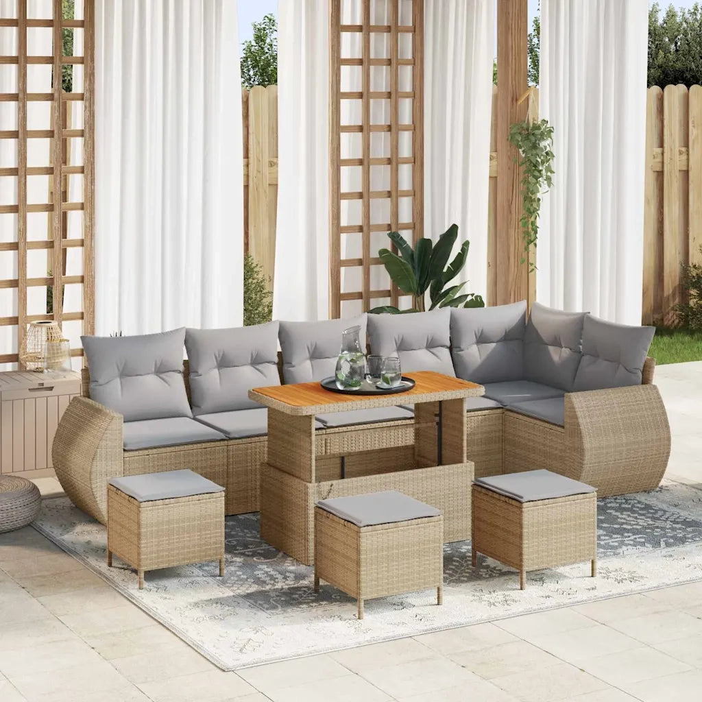 Set Divano da Giardino 10 pcs Beige polyrattan