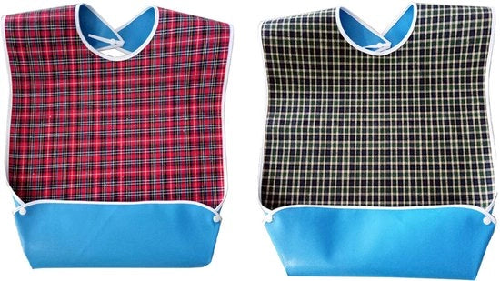 Supporti per bocca 2 pezzi Anti-lek per adulti - Banchi da pasto regolabili con contenitore di raccolta - Ideali per incontinenza o disfagia (Rosso/Verde)