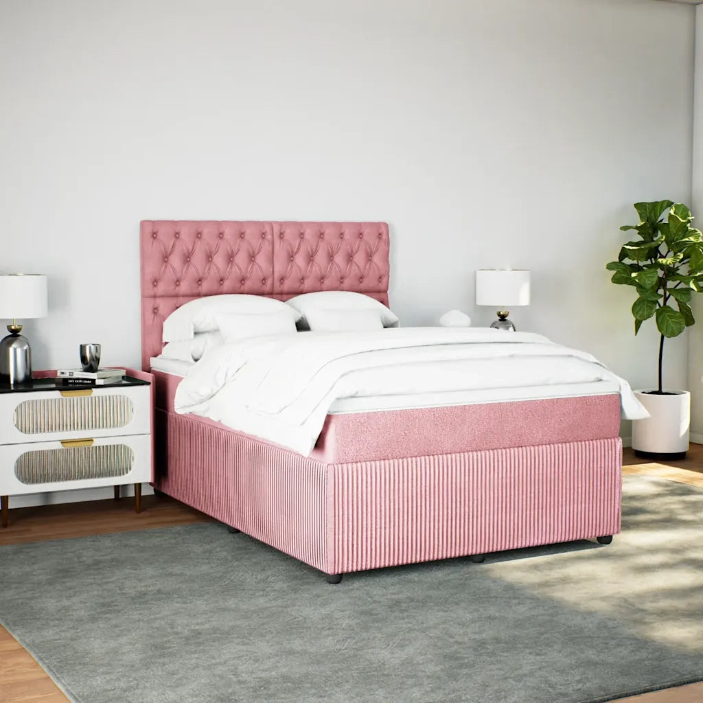 Giroletto a Molle con Materasso Rosa 140x190 cm in Velluto 3292345