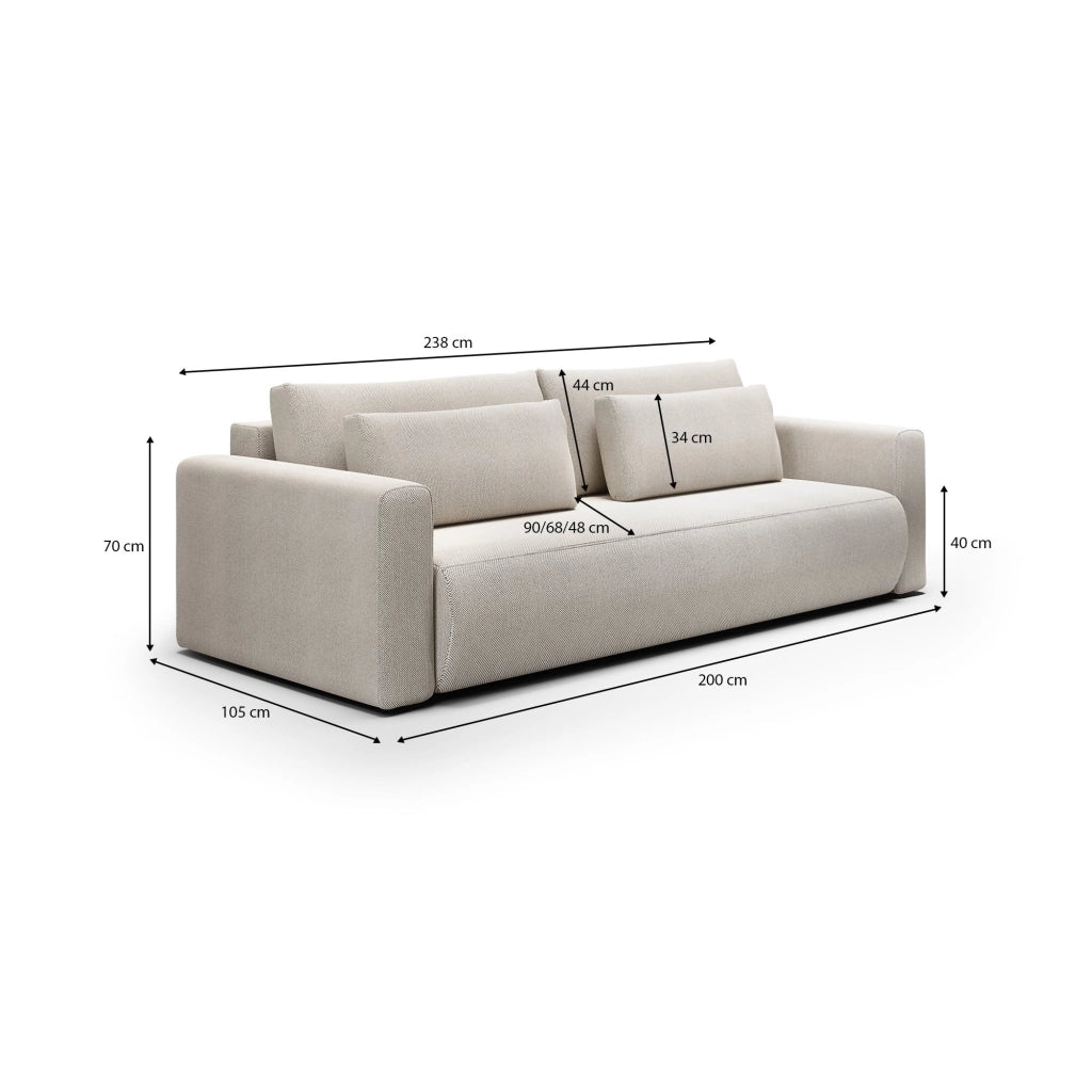 Erbezzo, Divano Letto 2 Posti Contenitore, 240x105 cm Bianco