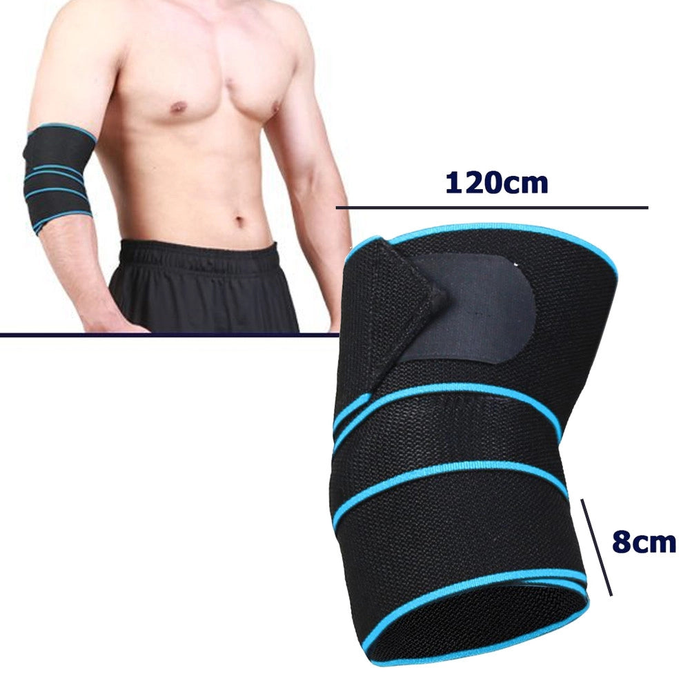 Trade Shop - Coppia Gomitiera Fascia Elastica Benda Supporto Tutore Per Gomito 120x8cm Blu -