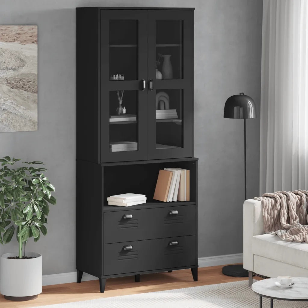 Credenza | Madia | Buffet da pranzo | Armadio da pranzo VIKEN Nera 80x40x200 cm in Legno Massello di Pino