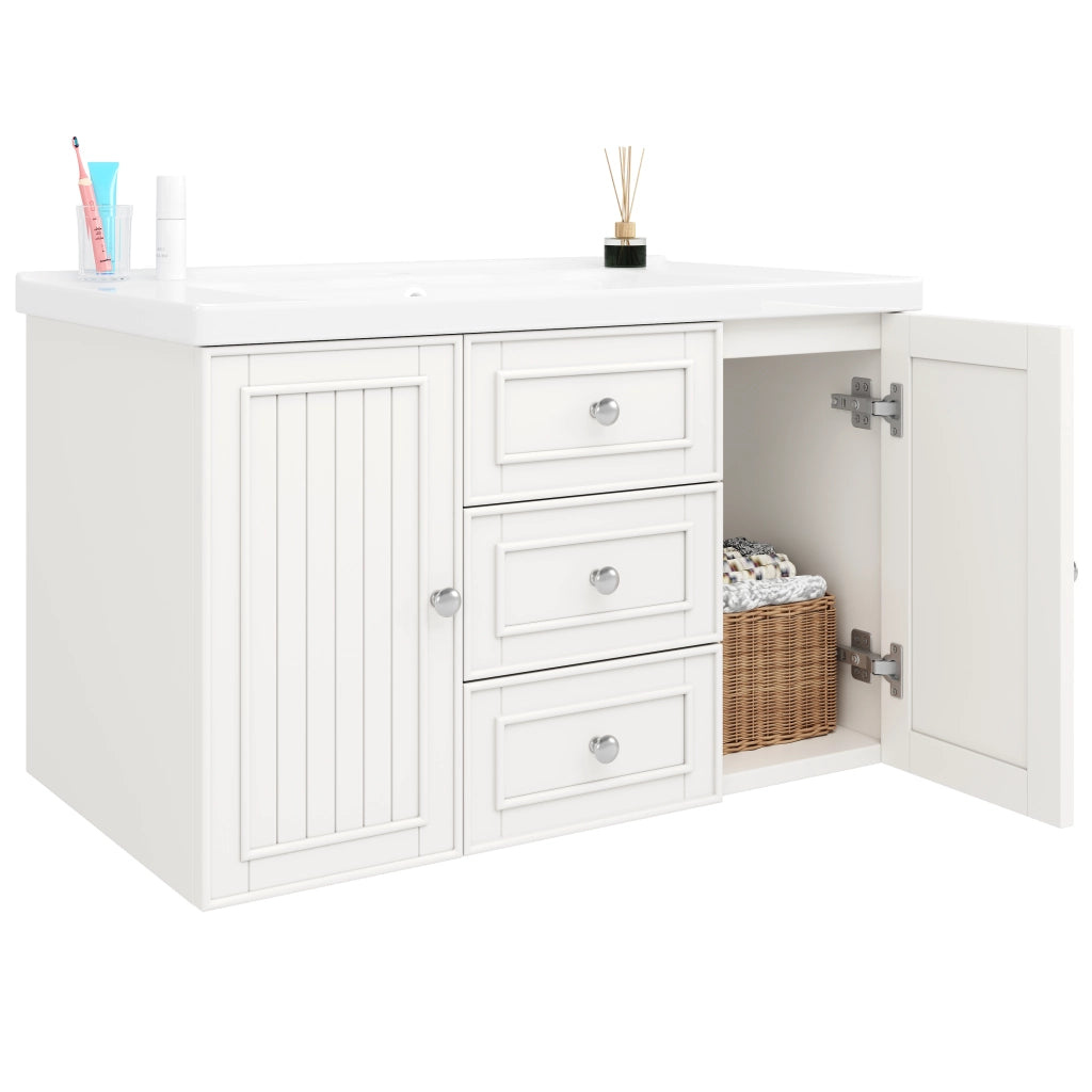 Mobile bagno sospeso con cassetti e lavabo in ceramica per bagno; 78.5×46×46.8 cm