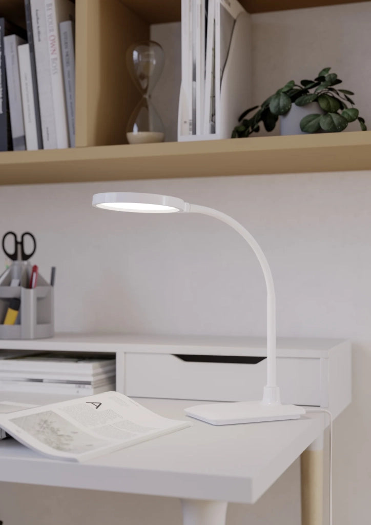 Lampada Scrivania Moderna Lauro Plastiche Bianche Led 5,5W 600Lm