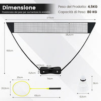 Set di Badminton con Rete, Racchette, 2 Volani e Scatola di Conservazione, Set di Badminton Portatile per 2 Giocatori da Esterno per Bambini, Ragazzi e Adulti