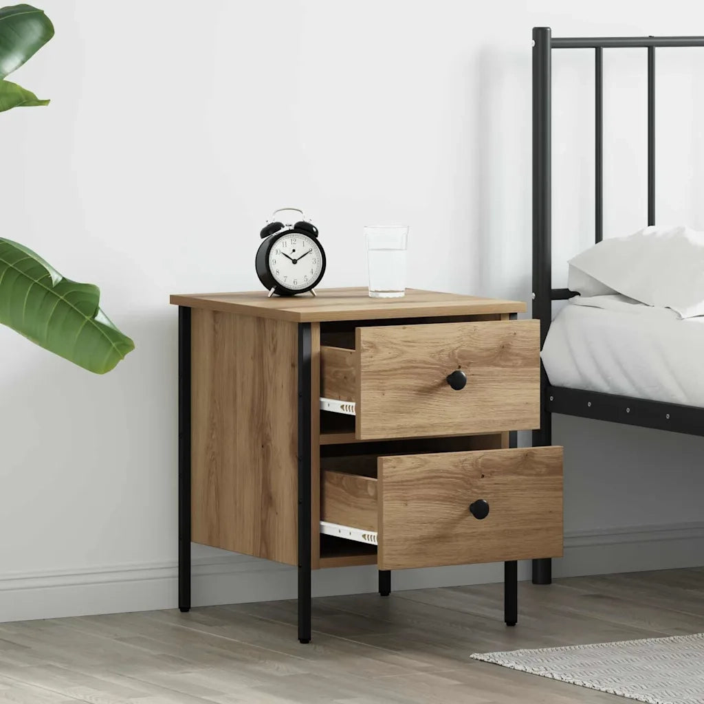 Comodino | Armadio da Notte | Mobiletto da notte con cassetto rovere artigianale 40 x 42 x 50 cm