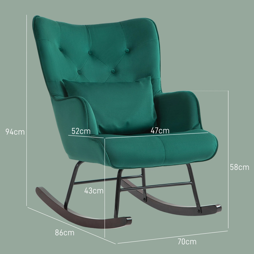 Poltrona a Dondolo in Velluto con Cuscino ¨C Zephmum ¨C Verde