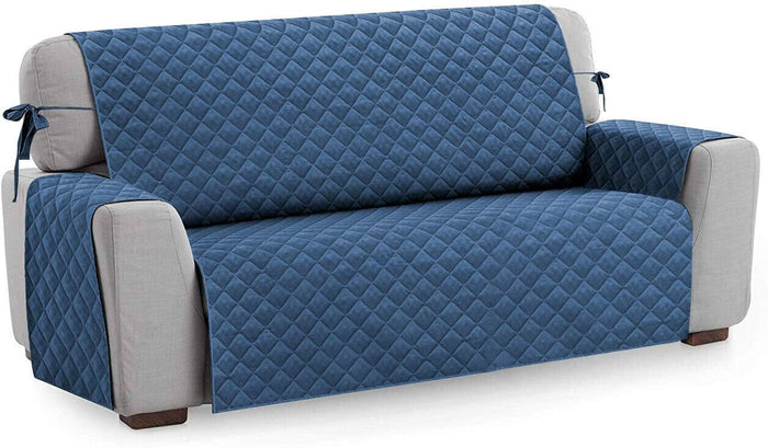 Copridivano Trapuntato Proteggi Salva Divano Poltrona Tinta Unita Blu 4 Posti