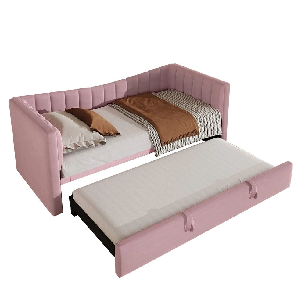 Letto Imbottito con Estraibile 90x200 cm ¨C MINIMAL ¨C Velluto Rosa, Singolo/Matrimoniale