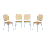 Set di 4 sedie in legno e rattan vintage , bianco