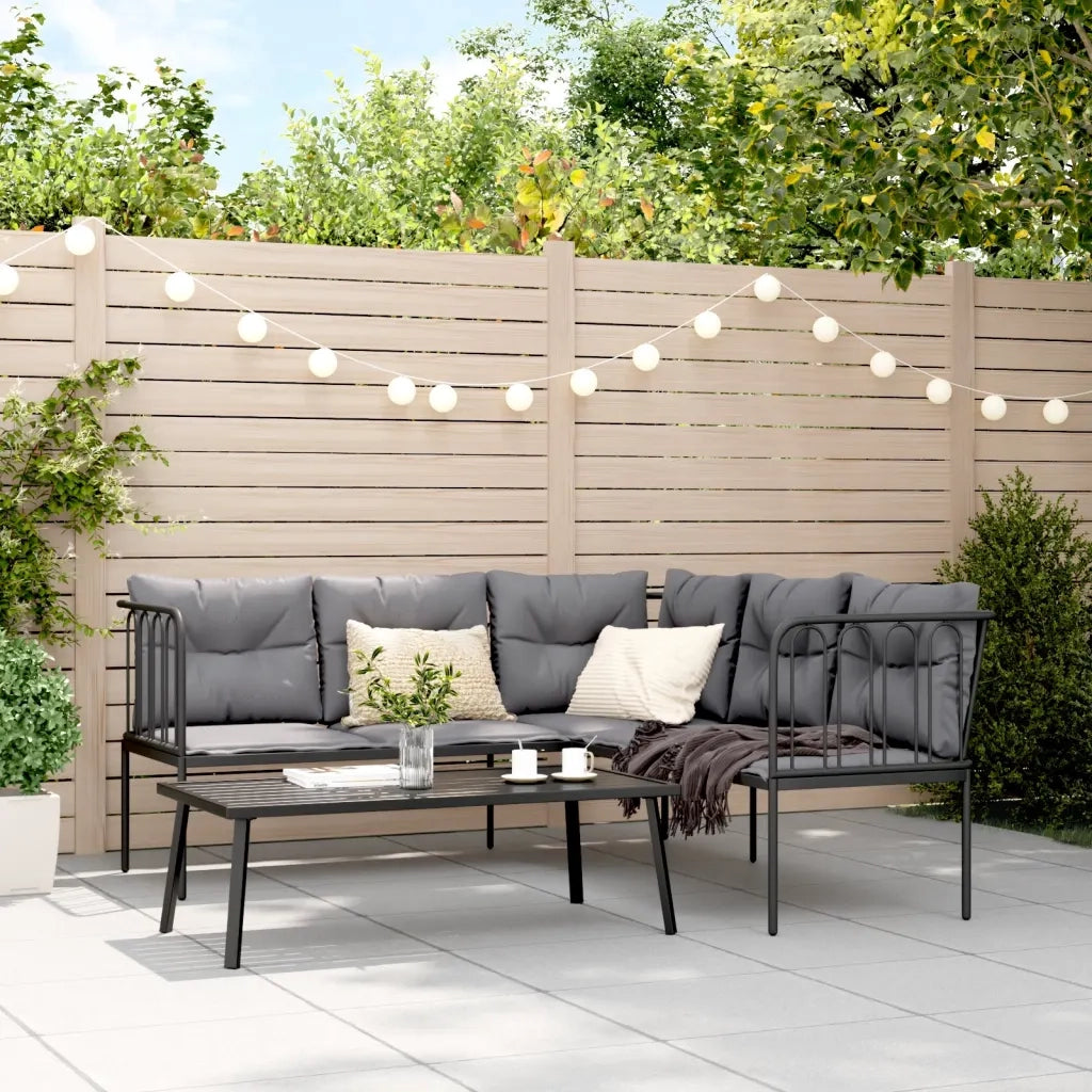 Set Divano da Giardino con Cuscini Nero Acciaio e Textilene 3283746