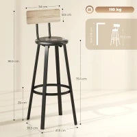 Set di 2 Sgabelli Alti da Cucina con Schienale e Poggiapiedi Rivestiti in PU 75,5 cm Naturale e Nero