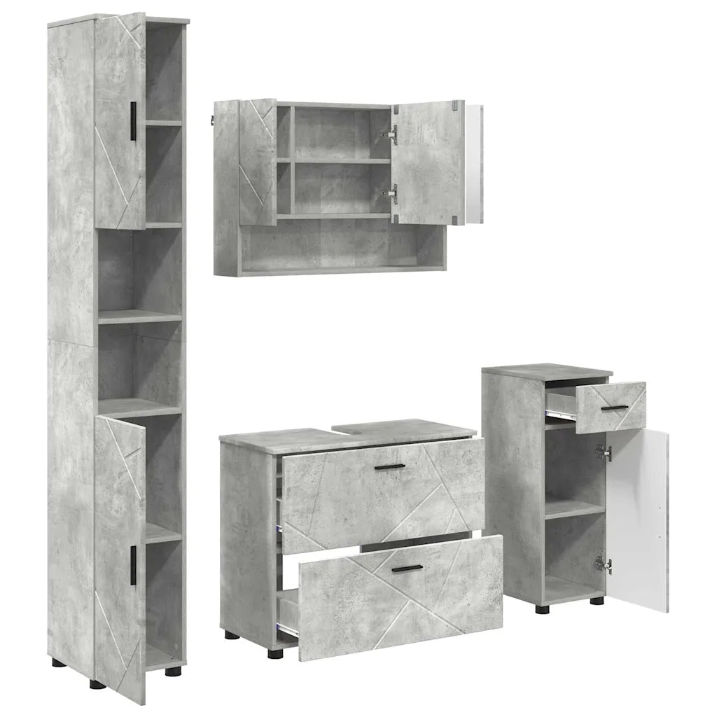 Set di mobili per il bagno con cassetto 4 pcs Grigio cemento