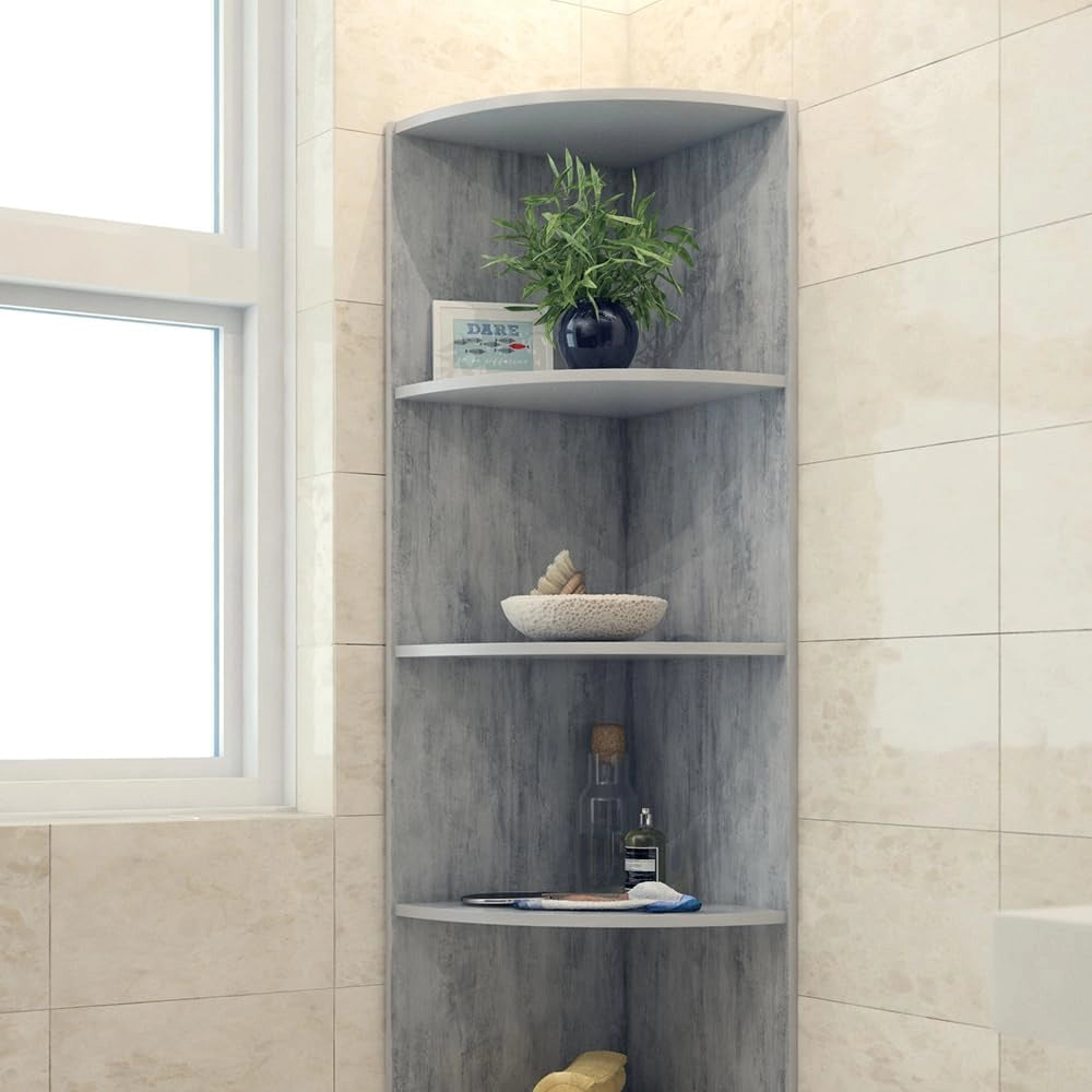 Scaffale angolare Ecki, Calcestruzzo, 40 x 180 cm, per montaggio a parete con tre ripiani aperti