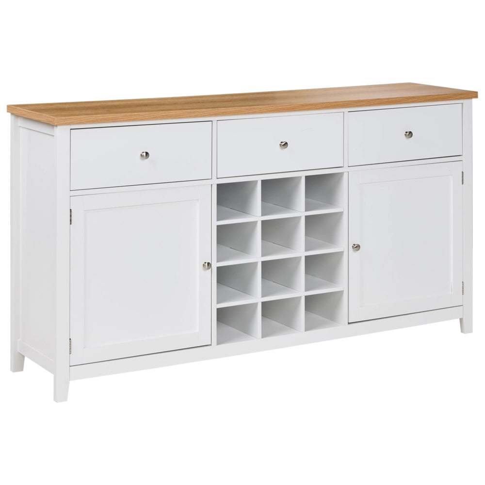 Credenza bianca in MDF a 2 ante, ripiani, cassetto, portabottiglie, credenza in stile moderno, corridoio