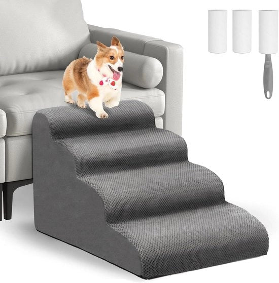 Scale mobile per cani in 4 fasi con copertura rimovibile per divano e letto - Dimensione piccola con ruota per facile rimozione.