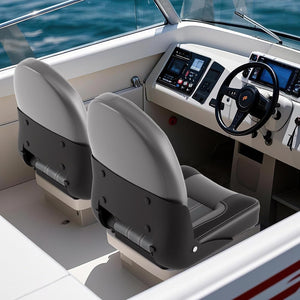 Set di 2 Sedie da Barca, Sedili Alti da Barca Pieghevole Morbide Imbottite Spesse, Sedile Nautica Ergonomico per Imbarcazioni da Pesca, 46 x 52 x 58 cm, Nero e Grigio