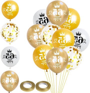 Decorazioni di compleanno palloni 65 anni uomo donna - Latice oro bianco - 32 pezzi - Felice 65 anni - Decorazioni di festa