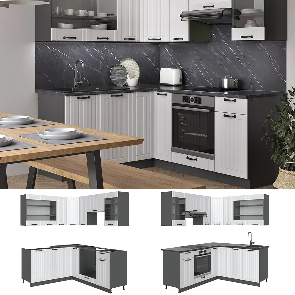 Vicco Cucina angolare completa Bianco casa di campagna/antracite 160 x 190 cm , PL Antracite