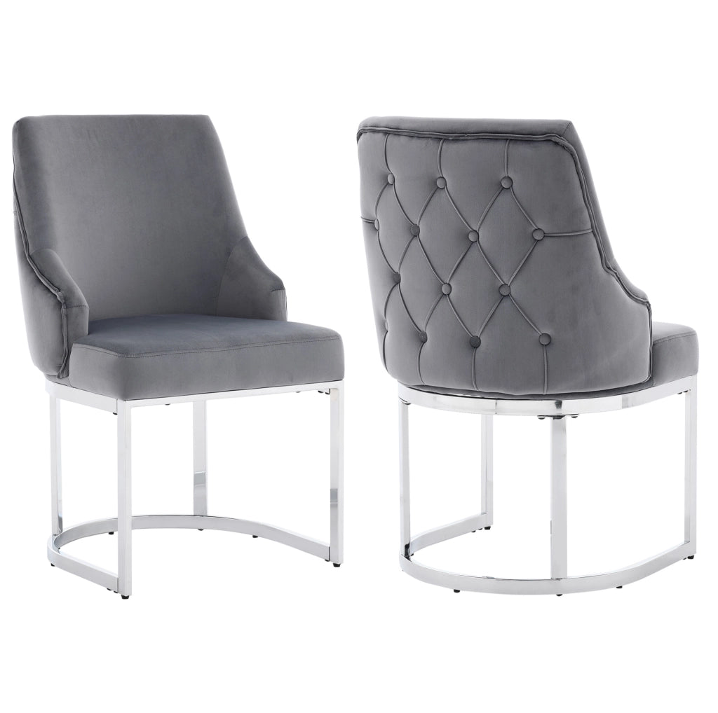 Set di 2 sedie da pranzo in velluto grigio con gambe in metallo argentato