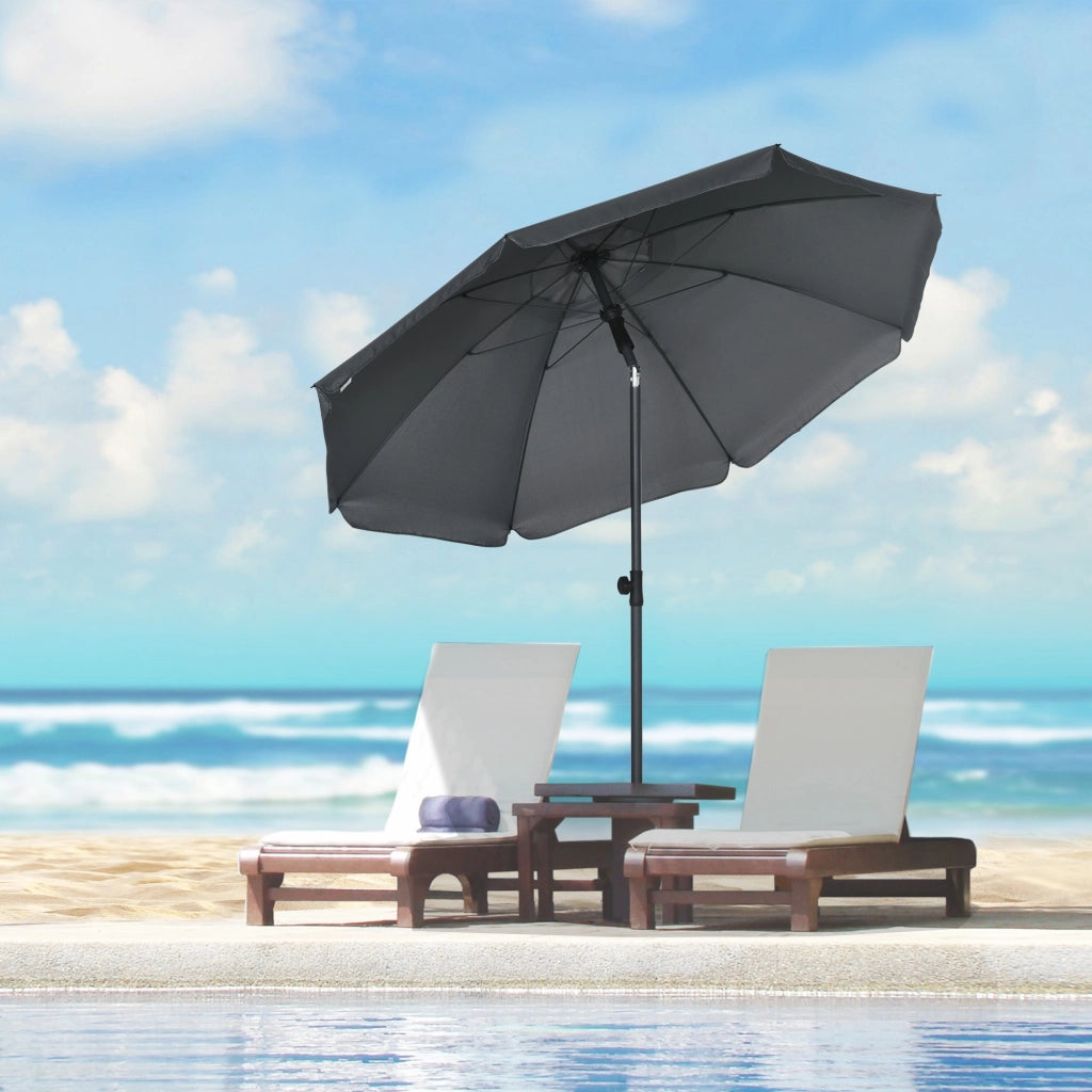 EasyComfort Ombrellone da Spiaggia 1.8x2 m, in Poliestere e Acciaio a 8 Stecche con Reclinazione a 45°, Grigio