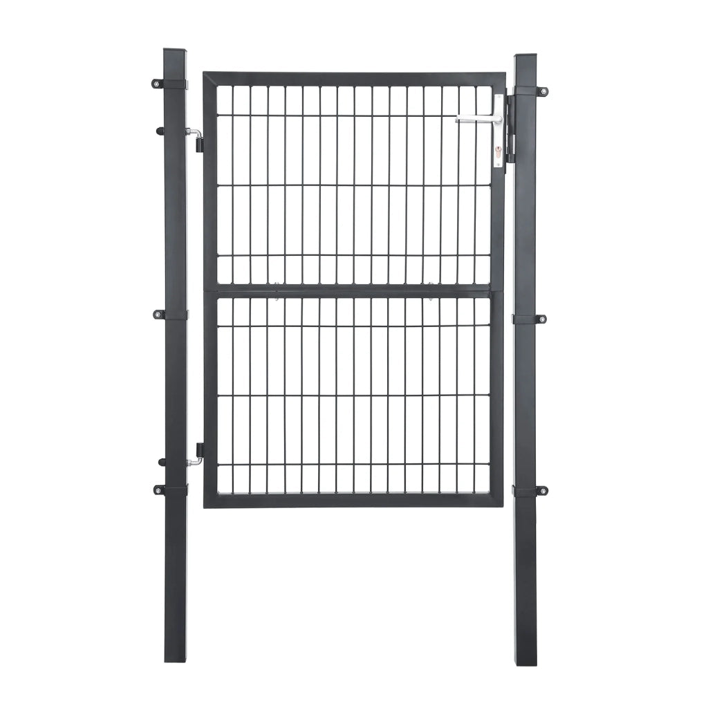 Cancello in acciaio zincato Cancello per recinzione Cancello da giardino Robusto e durevole con maniglia di bloccaggio e chiave di qualità 106 x 125 cm (L x A) Grigio 12_0001943