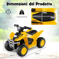 Quad Elettrico per Bambini 18-36 Mesi, Macchina Cavalcabile per Bambini con Batteria Ricarilabile 6V, Veicolo Elettrico con Faro a LED e 4 Ruote per Interno ed Esterno, Portata 25 kg