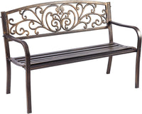 Panchina da Esterno, Panchina in Metallo Verniciato con Schienale Bello, Sedile Ampio e Braccioli Ergonomici, Panca da Giardino, Balcone e Cortile, 126 x 60 x 85 cm (Bronzo)