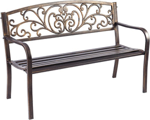 Panchina da Esterno, Panchina in Metallo Verniciato con Schienale Bello, Sedile Ampio e Braccioli Ergonomici, Panca da Giardino, Balcone e Cortile, 126 x 60 x 85 cm (Bronzo)
