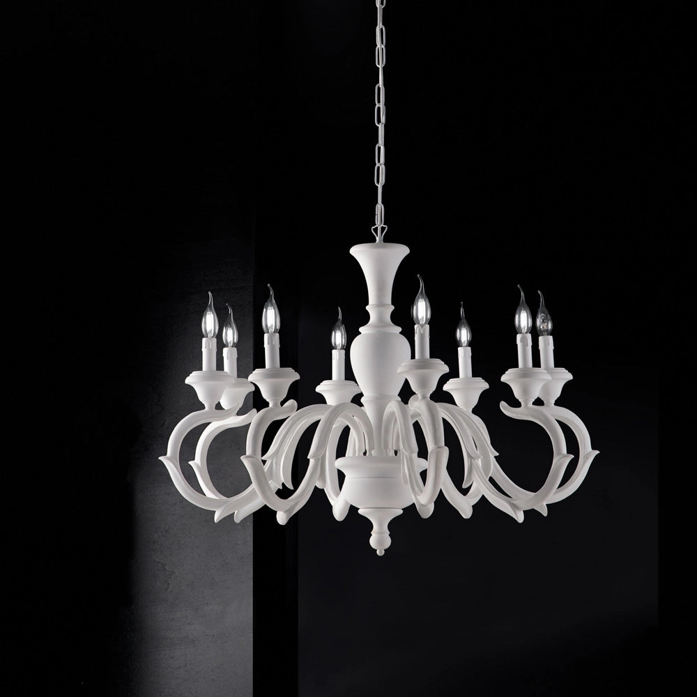Lampadario Shabby Chic Fiorenza Legno Bianco 8 Luci E14