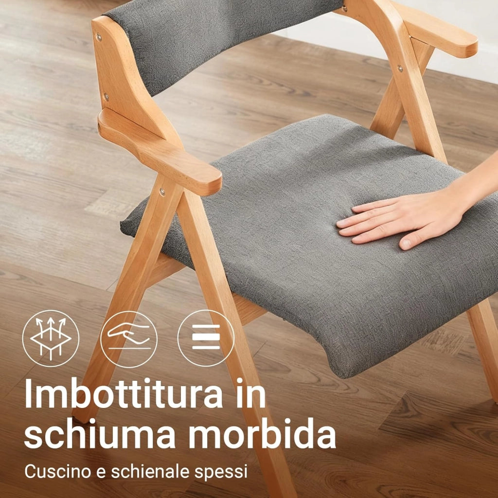 Sedia Pieghevole in Legno con Cuscino – Sedie Giardino Pieghevoli e Sedie Pieghevoli da Interno in Legno, Sedia da Giardino Pieghevole per Ufficio Ospiti, Cucina o Balcone Colore Grigio FST98-HG